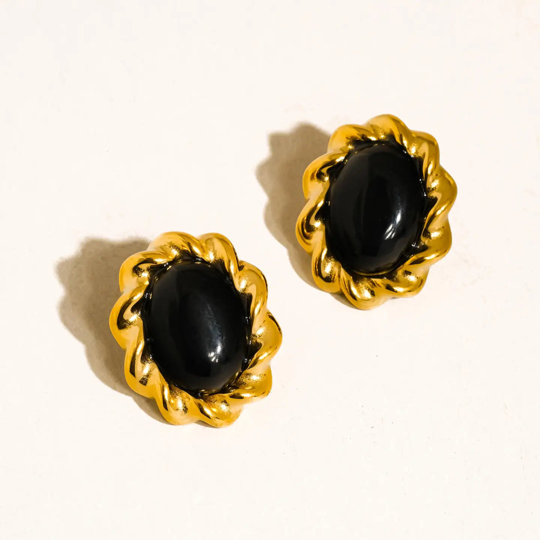 Eulie Vintage Stone Oval Earring