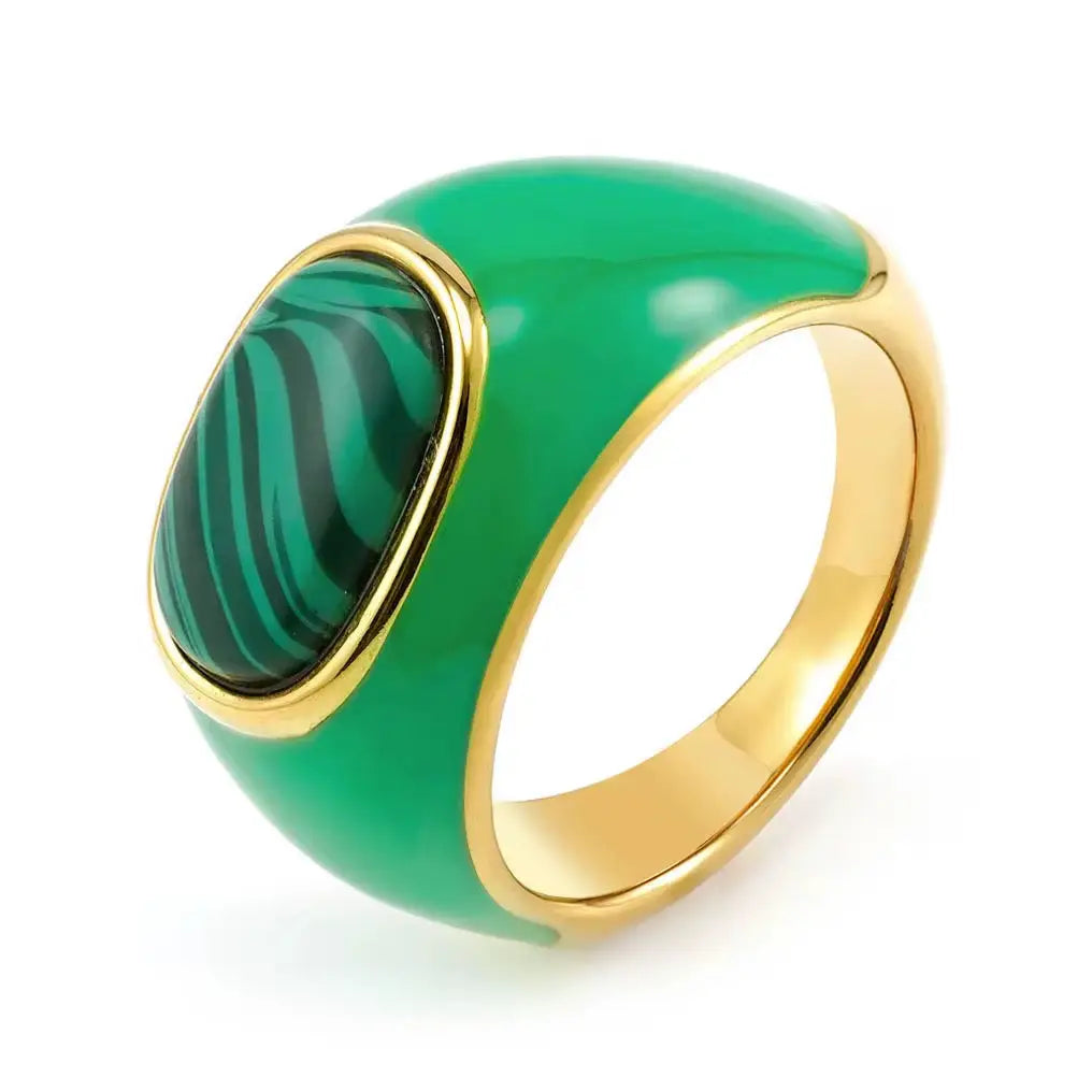 Sahira Malachite Enamel Signet Ring