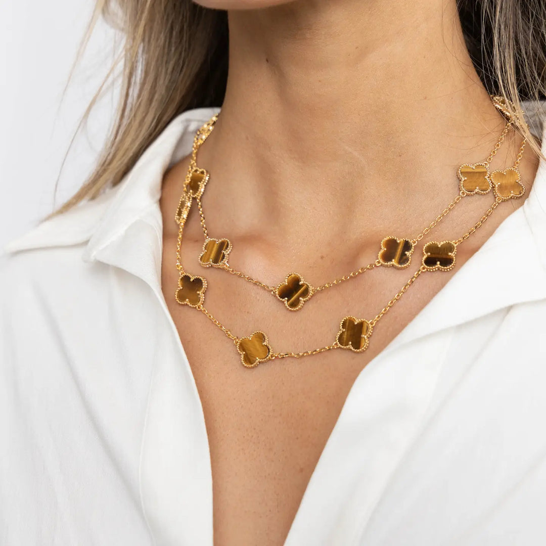 Sahira Maeve Tiger Eye Clover Necklace - 20