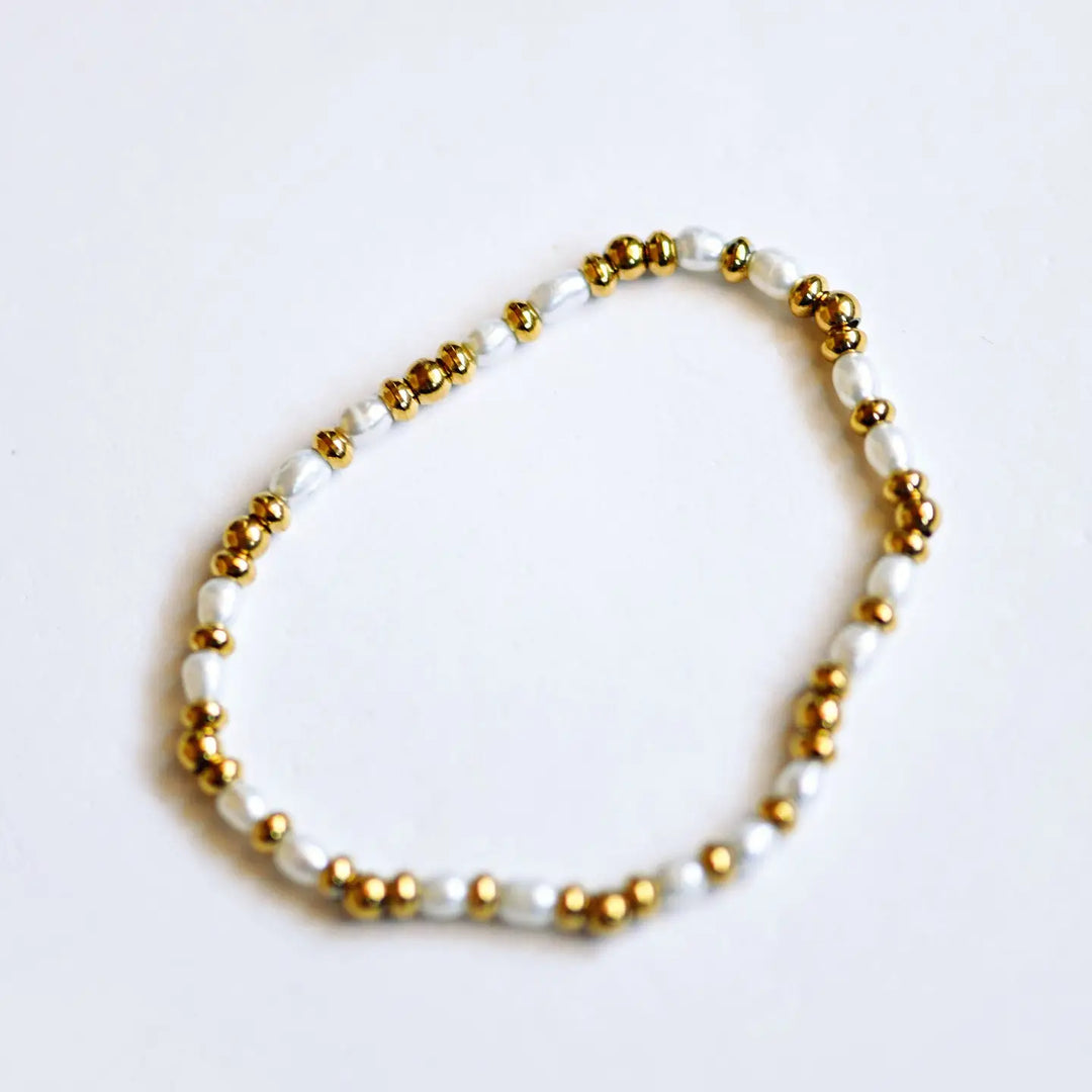 Pearl & Gold Beaded Bracelet