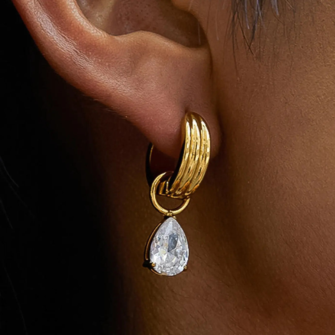 Saffron Teardrop Cz Mismatch Earrings