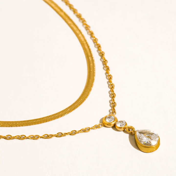 Dorielle 18K Gold Non-Tarnish Layered Teardrop Necklace