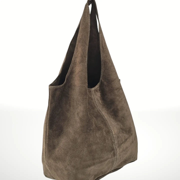 Giannina Suede Leather Shoulder Bag, Taupe