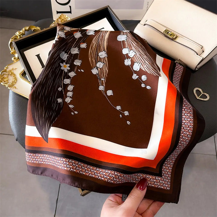 Artistic Printed Square Scarf in DK Brown