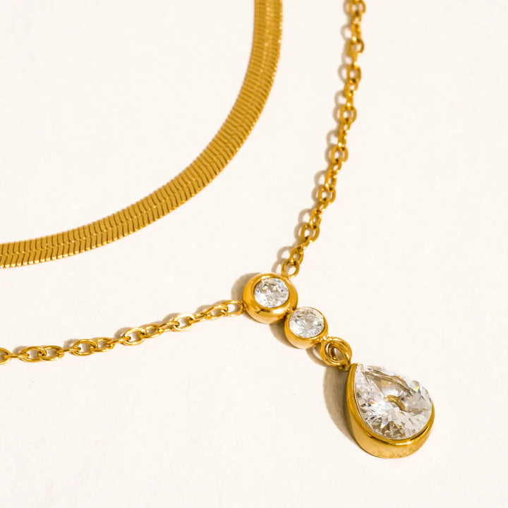 Dorielle 18K Gold Non-Tarnish Layered Teardrop Necklace