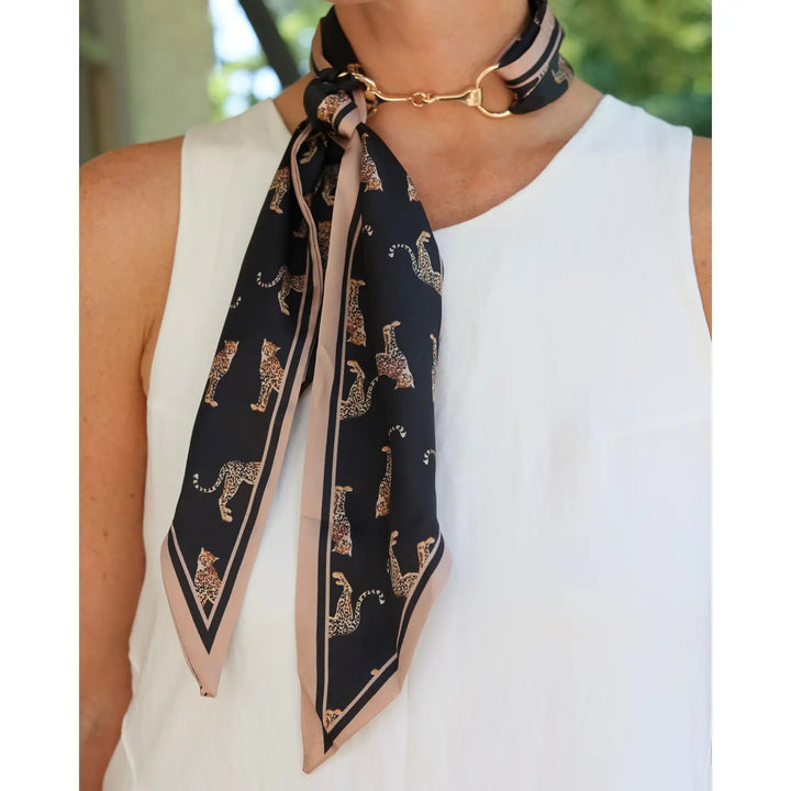 Horsebit Buckle Cheetah Scarf Necklace