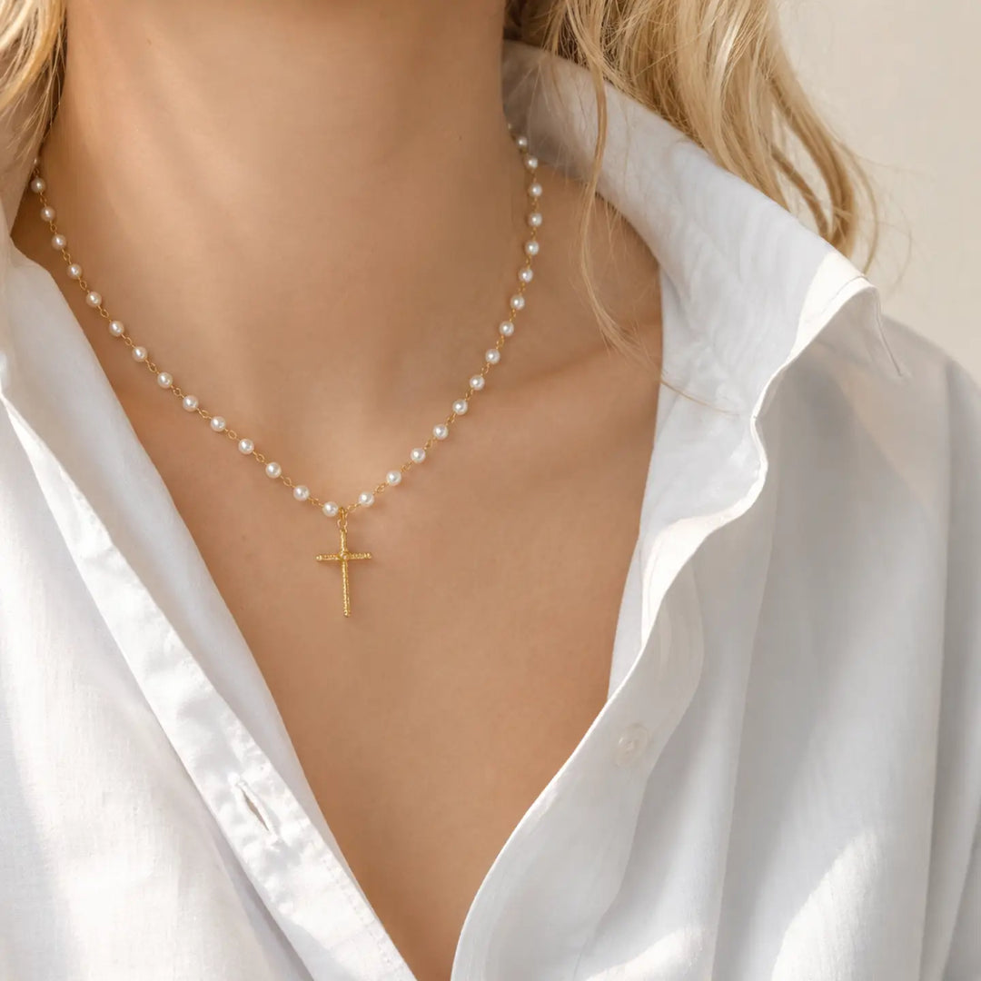 Cabled Cross Pendant Necklace