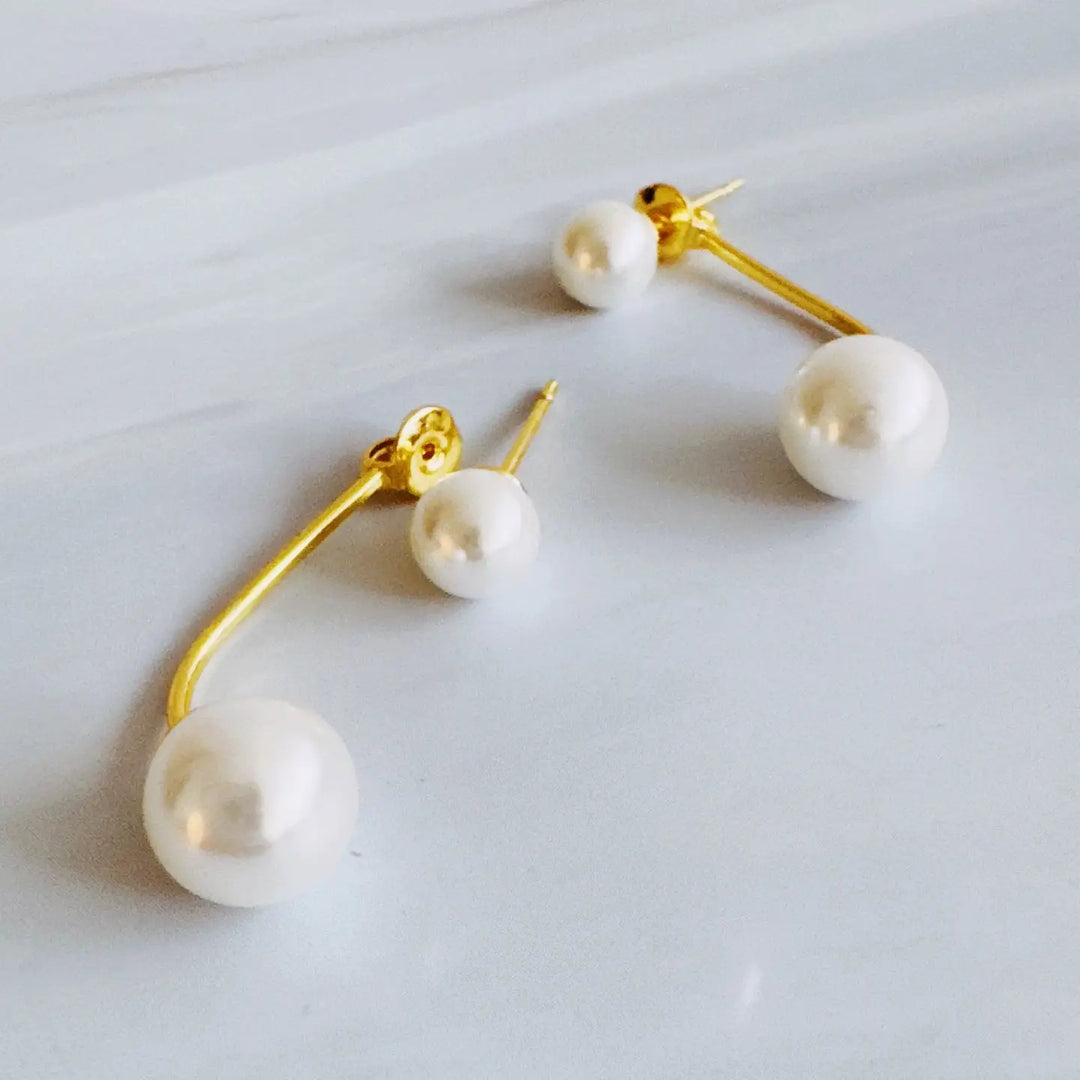 Dual Pearl Drop Earrings