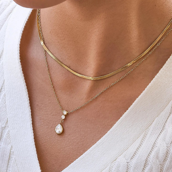 Dorielle 18K Gold Non-Tarnish Layered Teardrop Necklace