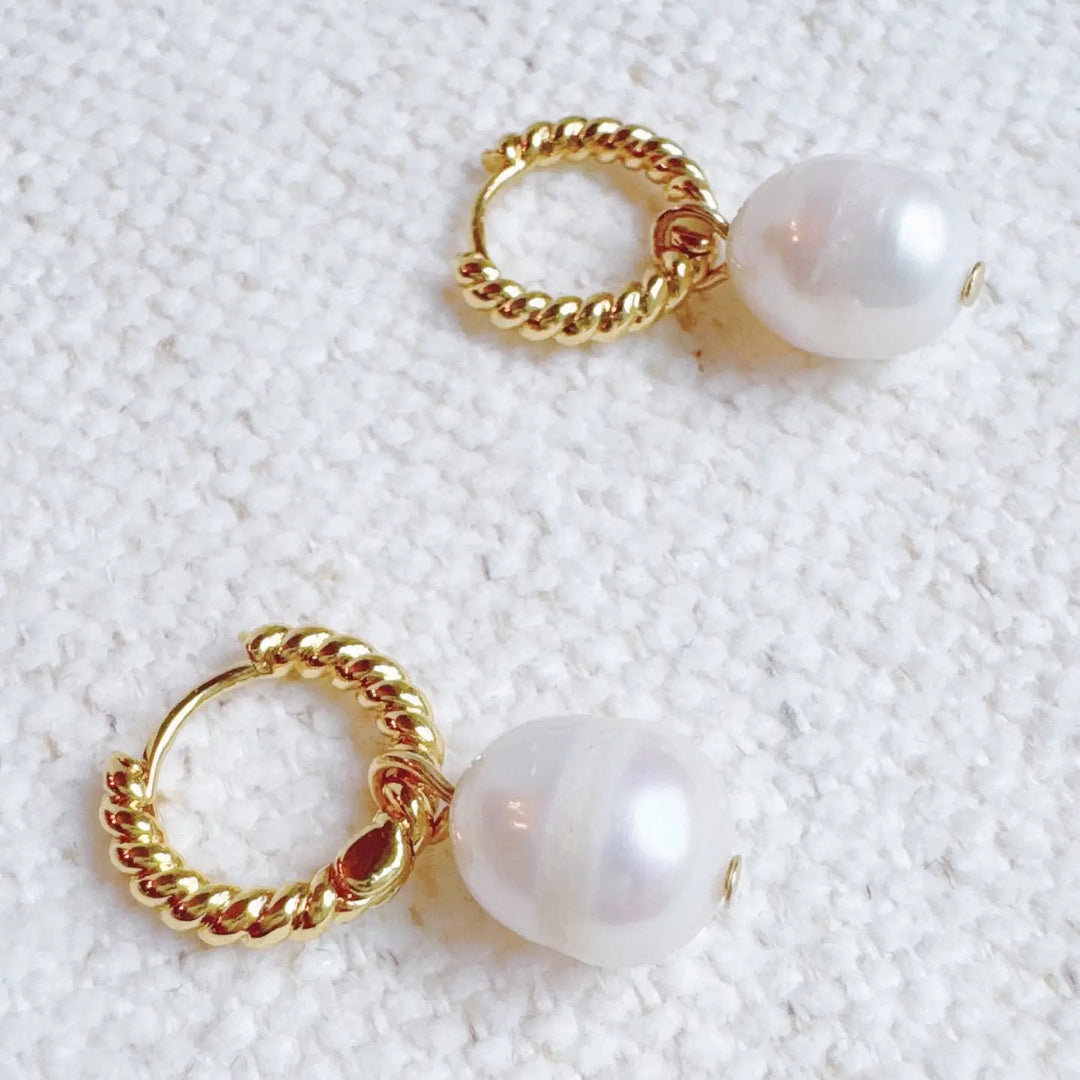 Cabled Huggie Pearl Earrings