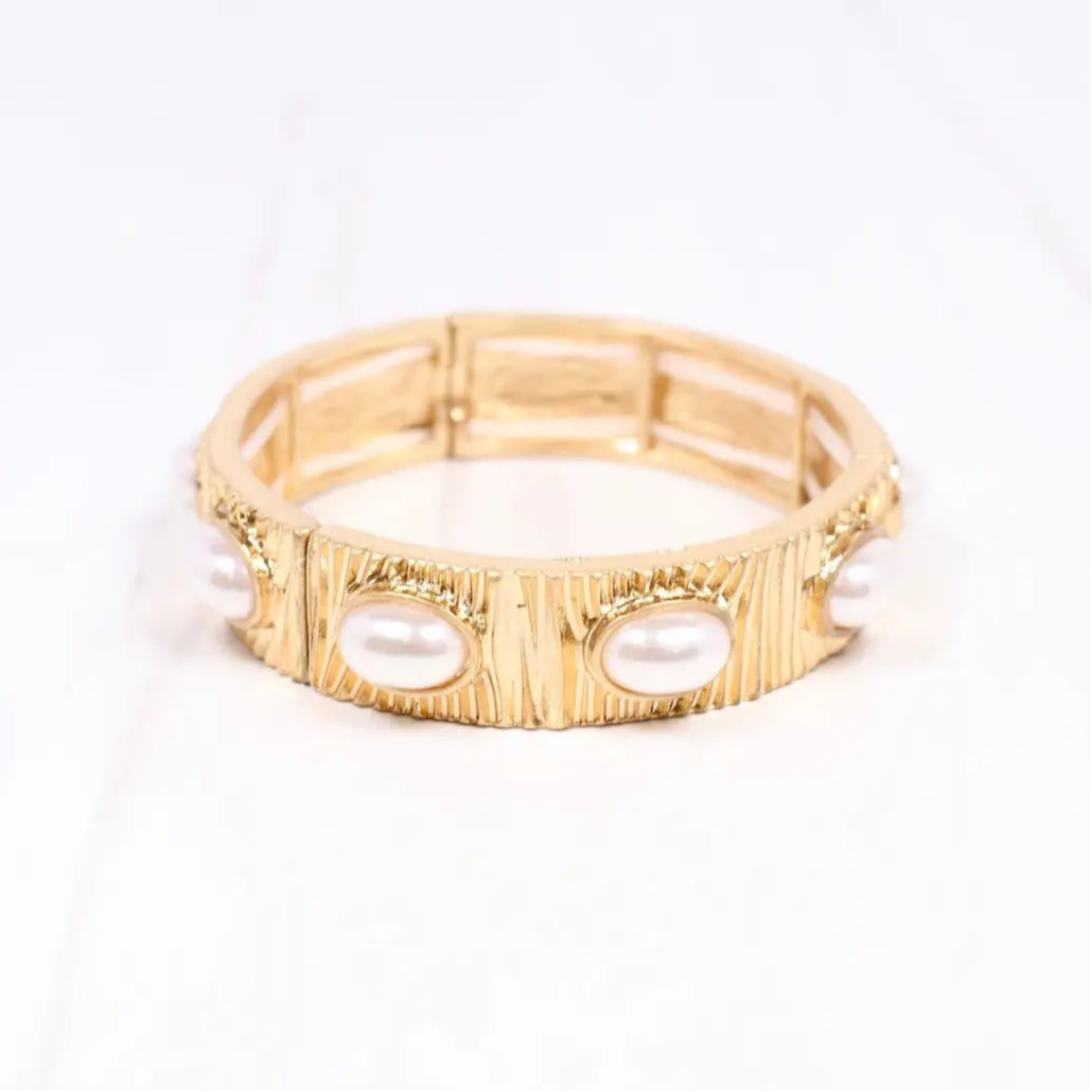 Pascal Pearl Stretch Bracelet in Gold