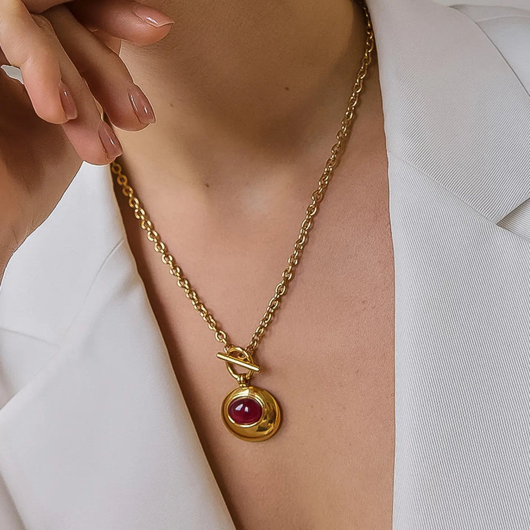 Pine Red Stone Pendant Necklace