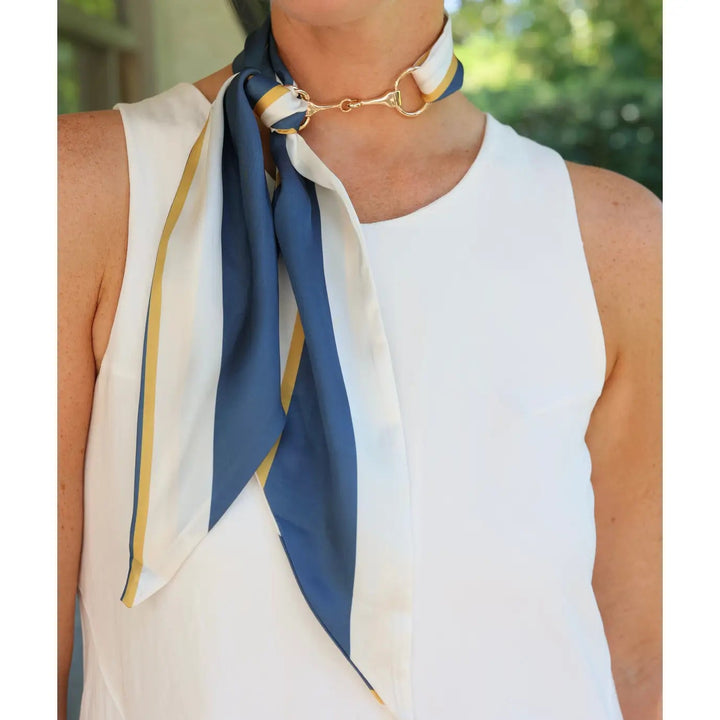 Horsebit Buckle Navy Scarf Necklace