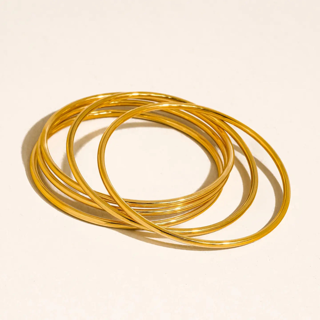Olyss Classic Thin Bangle Set, Gold