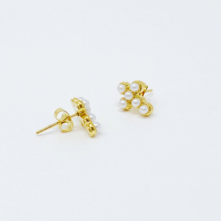 Cross Stud Earrings, Pearl