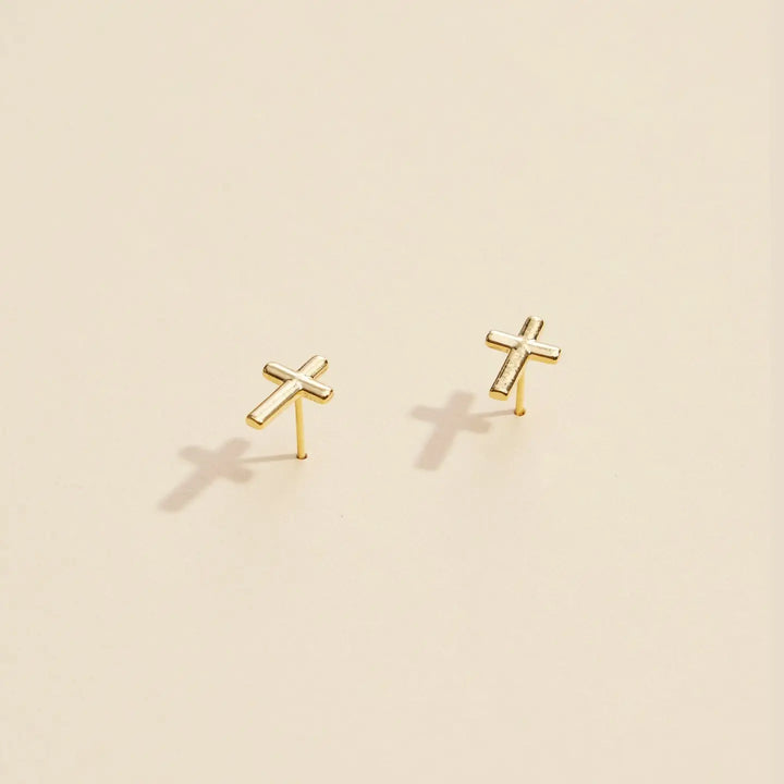 Gold Cross Stud Earrings