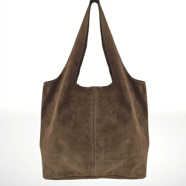 Giannina Suede Leather Shoulder Bag, Taupe