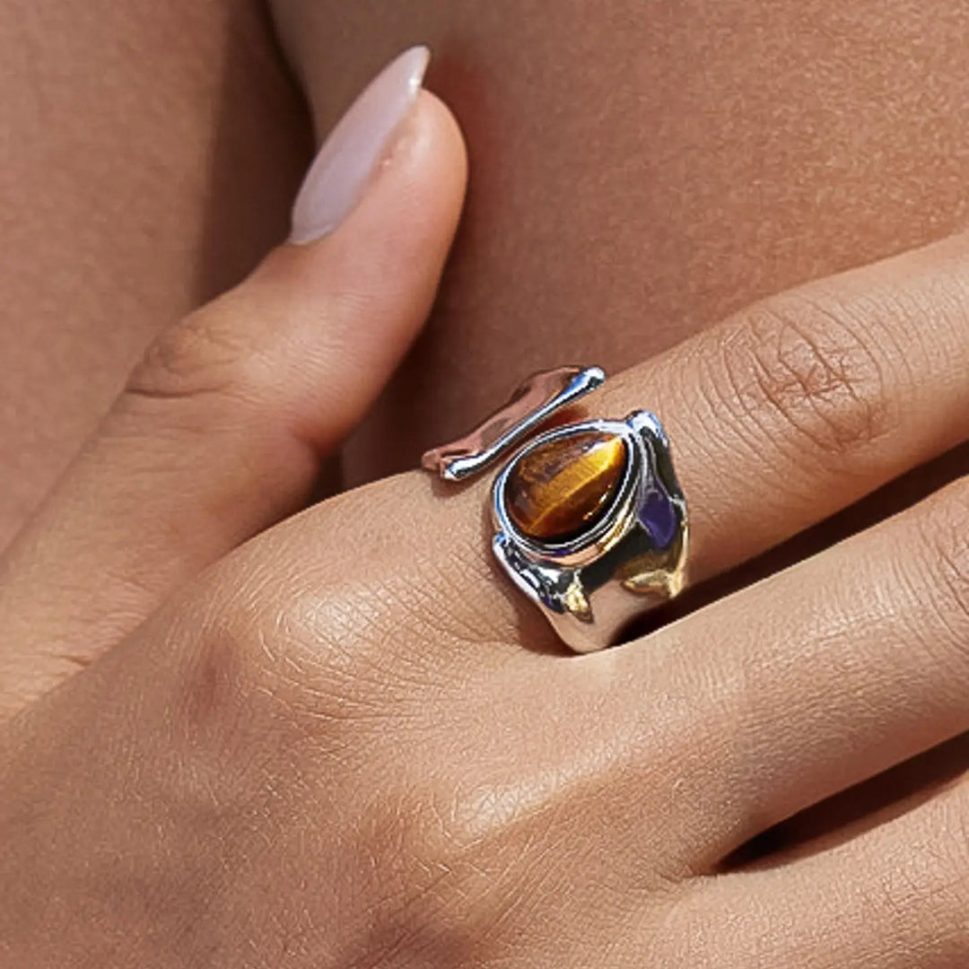 Jaspe Silver Tiger Eye Statement Ring