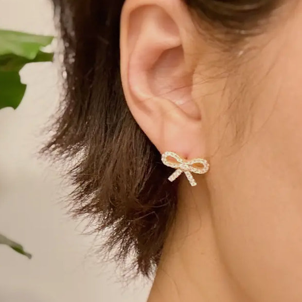 Shine Mini Bow Sterling Silver Earrings