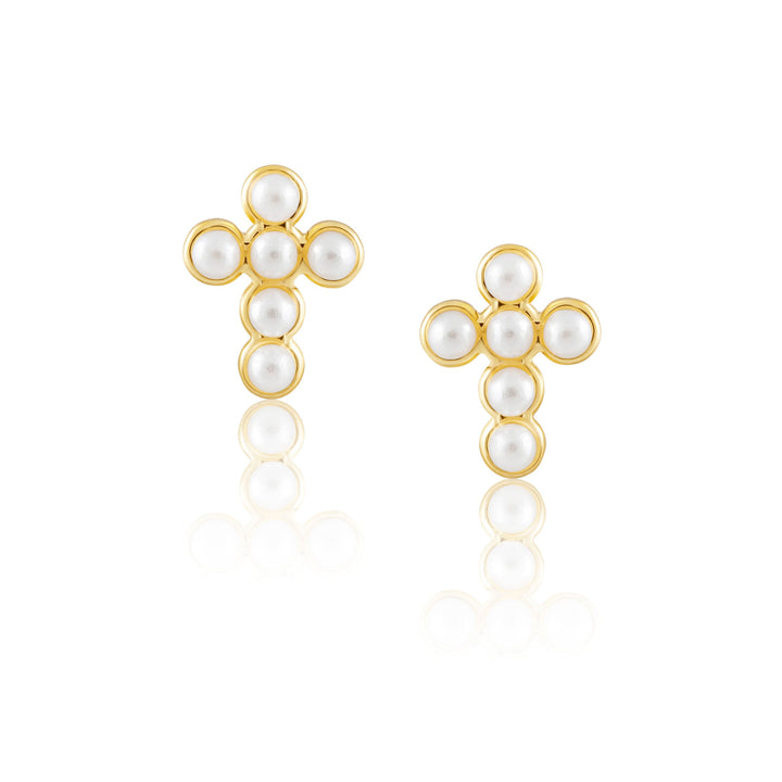 Cross Stud Earrings, Pearl