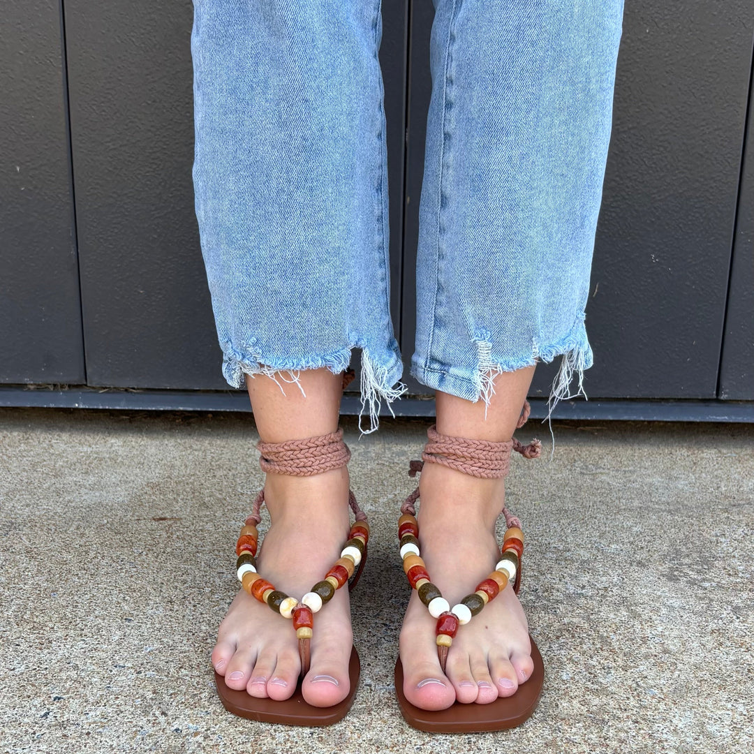 Matisse Elvie Beaded Ankle-Wrap Sandals
