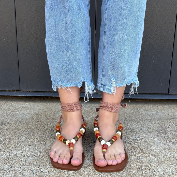Matisse Elvie Beaded Ankle-Wrap Sandals