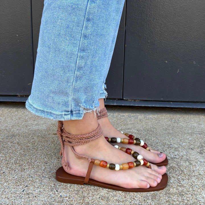Matisse Elvie Beaded Ankle-Wrap Sandals