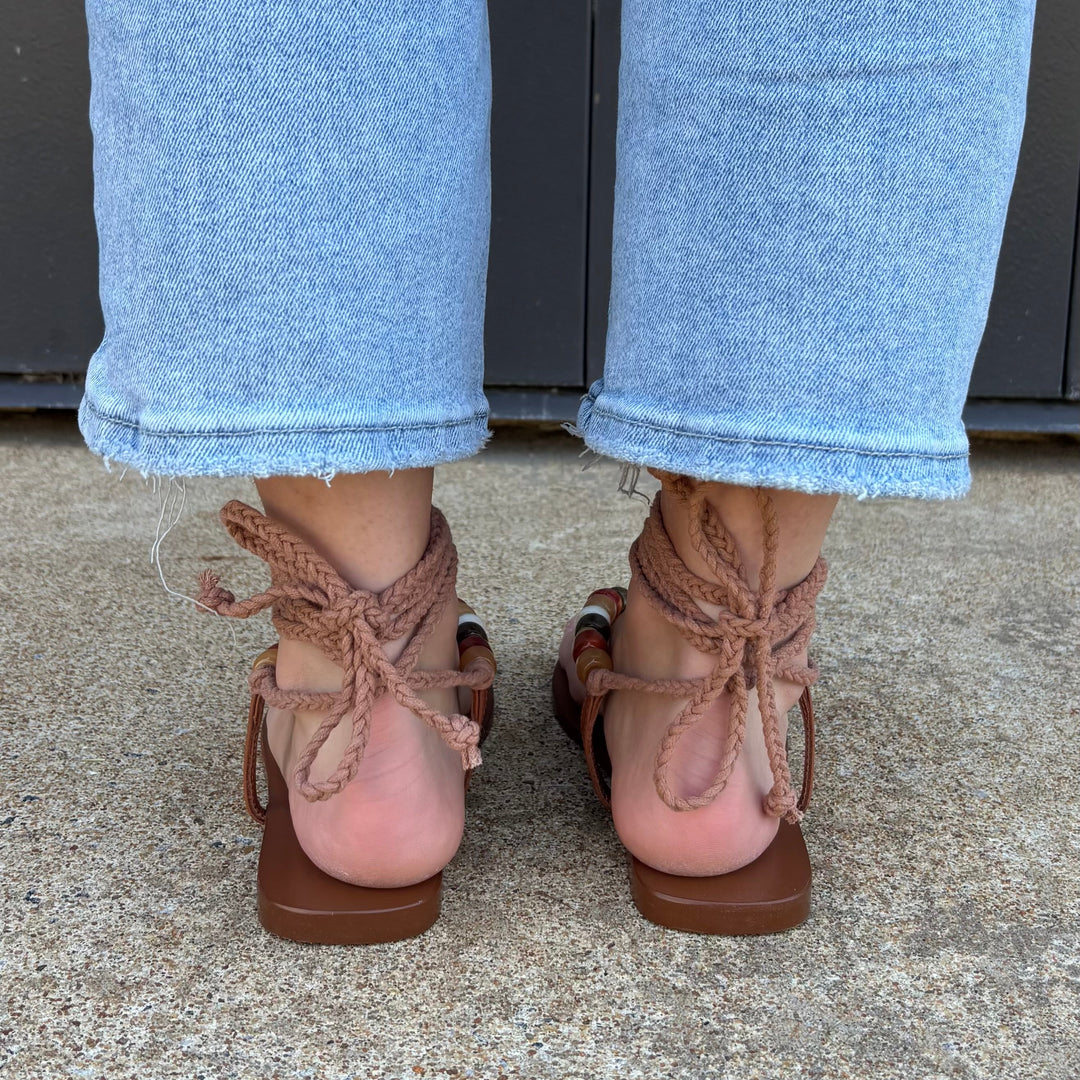 Matisse Elvie Beaded Ankle-Wrap Sandals