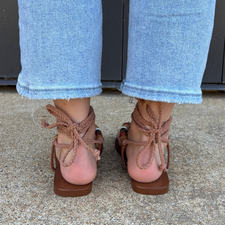 Matisse Elvie Beaded Ankle-Wrap Sandals