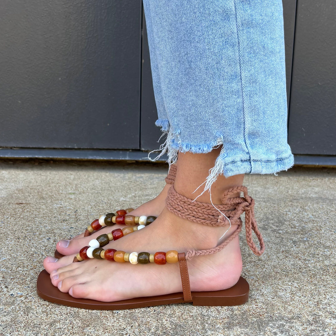 Matisse Elvie Beaded Ankle-Wrap Sandals