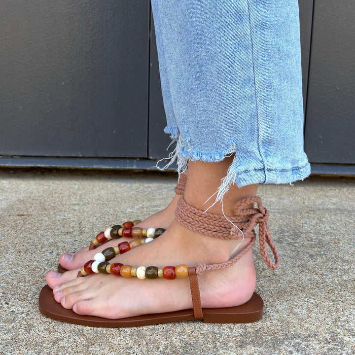 Matisse Elvie Beaded Ankle-Wrap Sandals