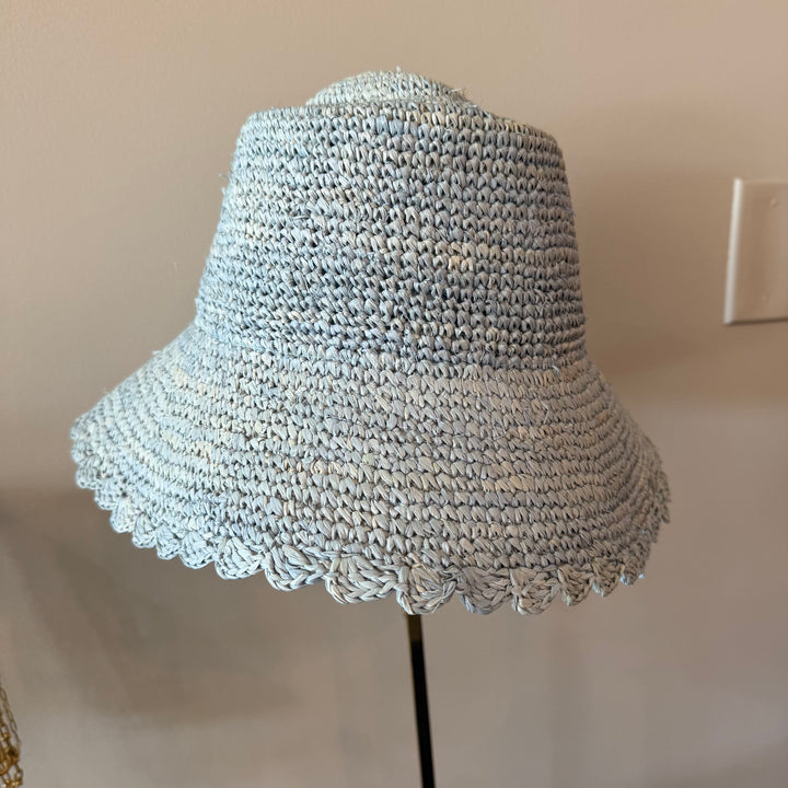 Wyeth Lacey Raffia Bucket Hat in Light Blue