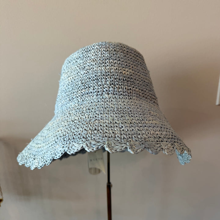 Wyeth Lacey Raffia Bucket Hat in Light Blue