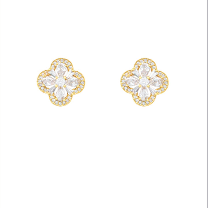 CZ Baguette Clover Stud Earrings