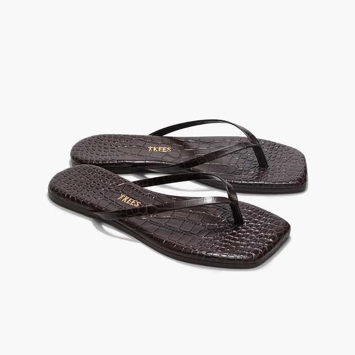 Tkees Square Toe Lily in Carob Croc