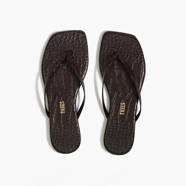 Tkees Square Toe Lily in Carob Croc