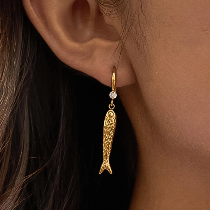 Calypsa Fish Charm Drop Earrings
