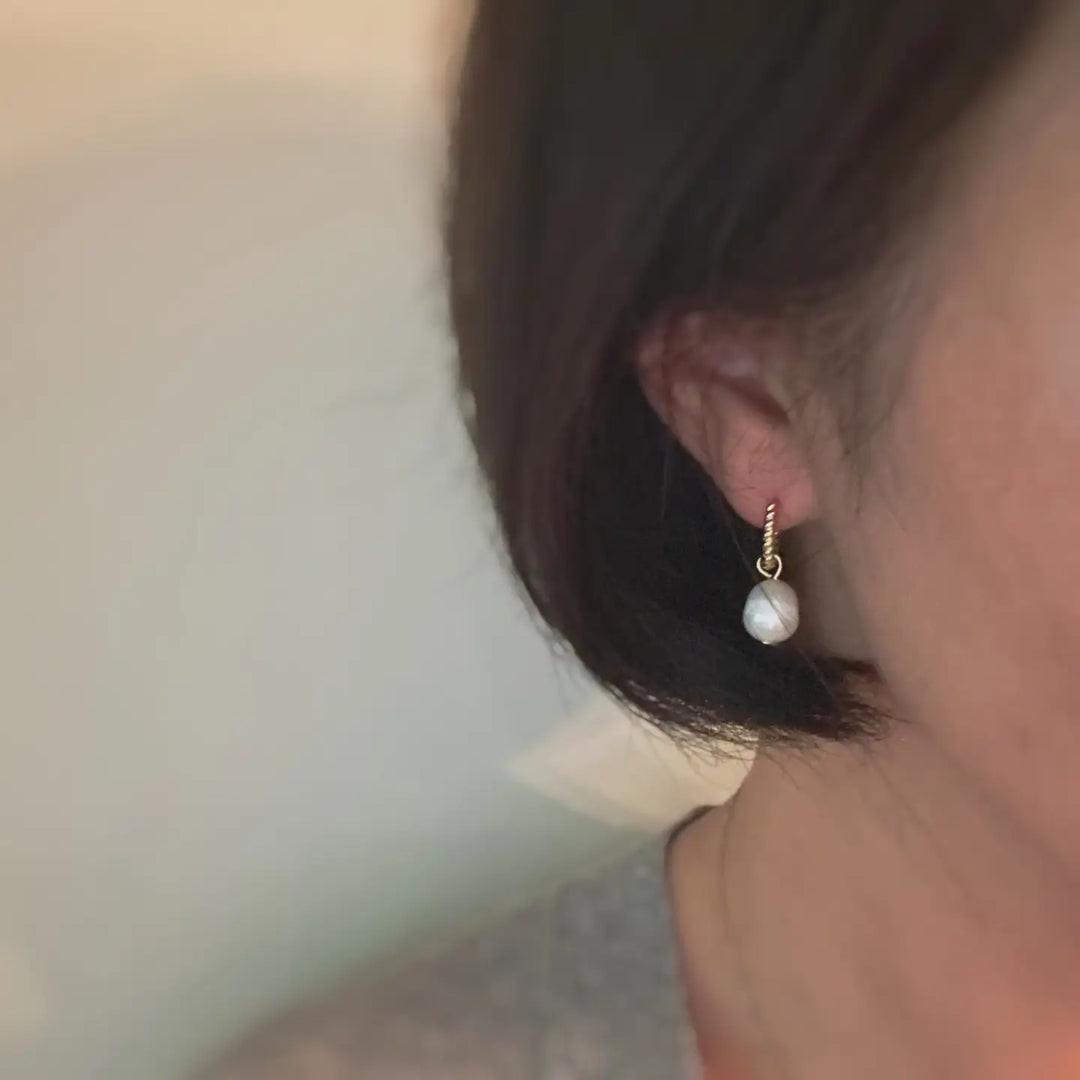 Cabled Huggie Pearl Earrings