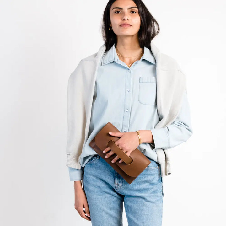 ABLE Mare Handle Clutch in Whiskey