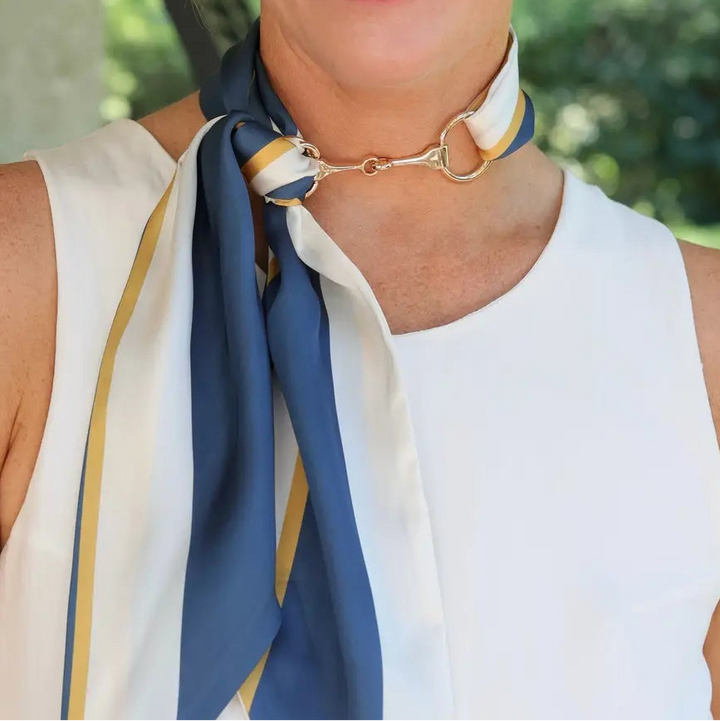 Horsebit Buckle Navy Scarf Necklace