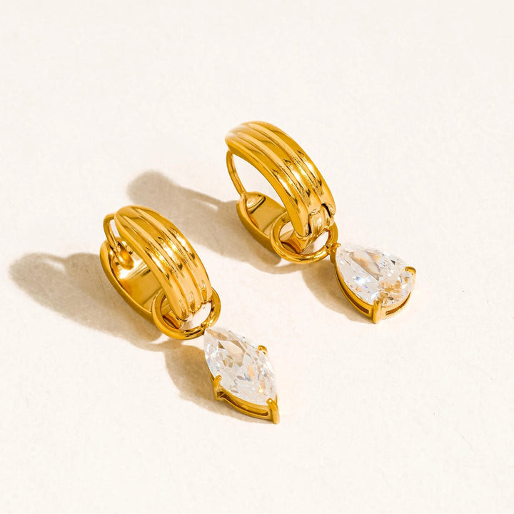 Saffron Teardrop Cz Mismatch Earrings