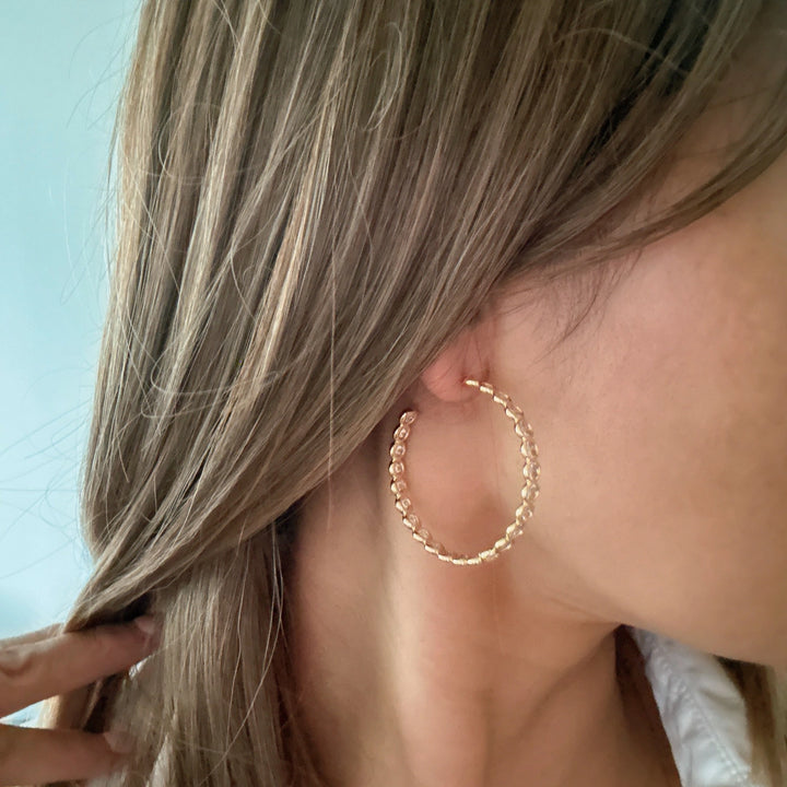Floating Bezel Crystal Hoop Earrings 1.6"