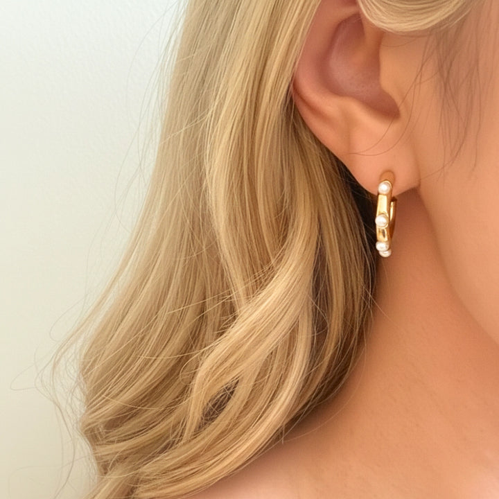 Pearl Accent Hoop Earrings