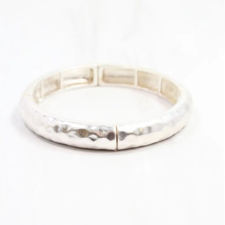 Tandy Hammered Stretch Bracelet in Worn Silver