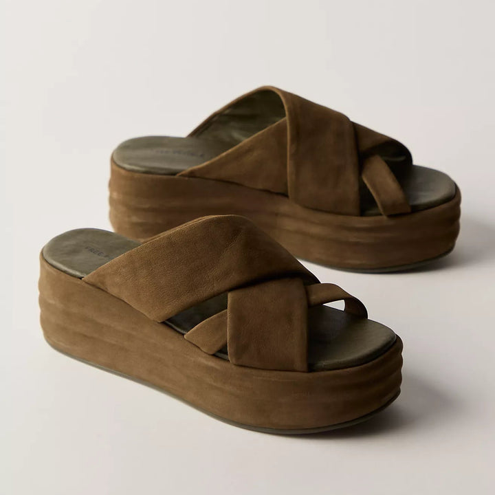 Free People Wanderbay Flatform Sandals in Olive
