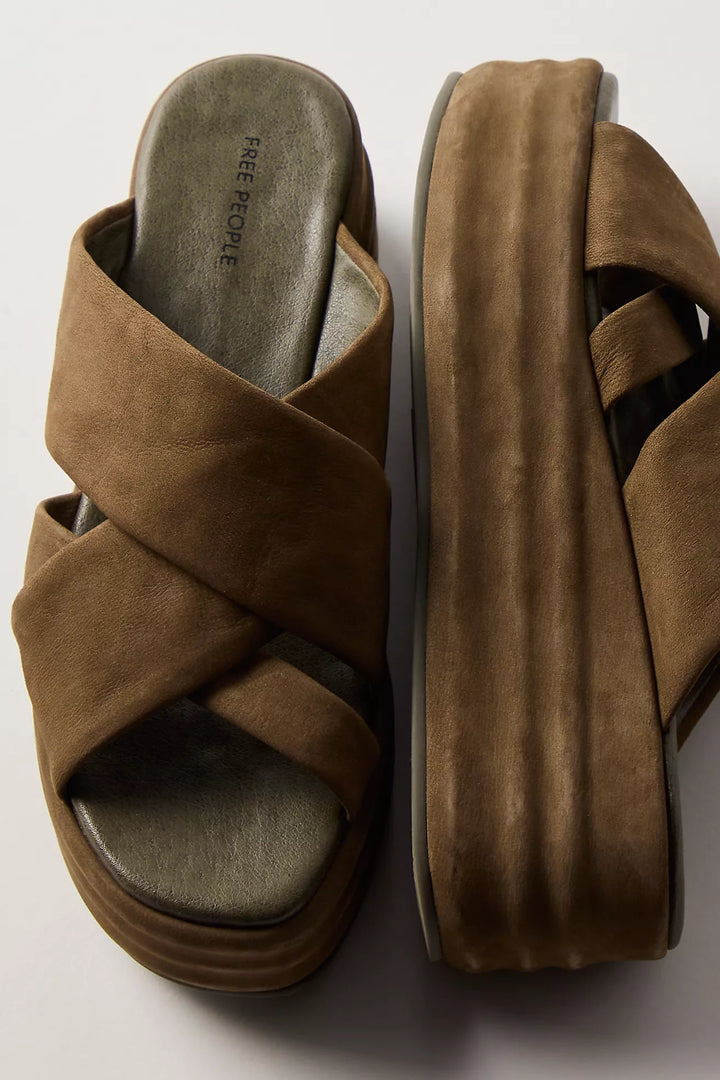 Free People Wanderbay Flatform Sandals in Olive