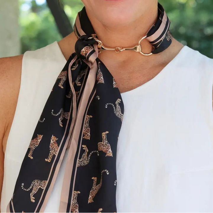 Horsebit Buckle Cheetah Scarf Necklace