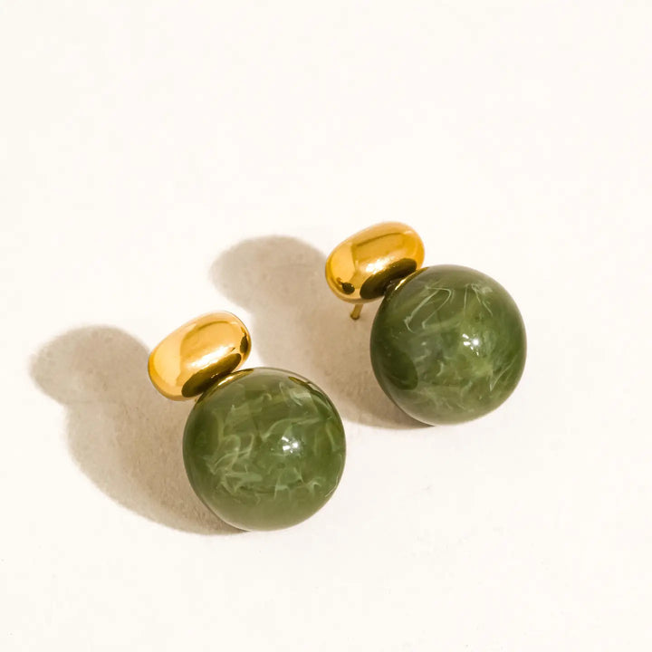 Velisse Green Marble Ball Earrings