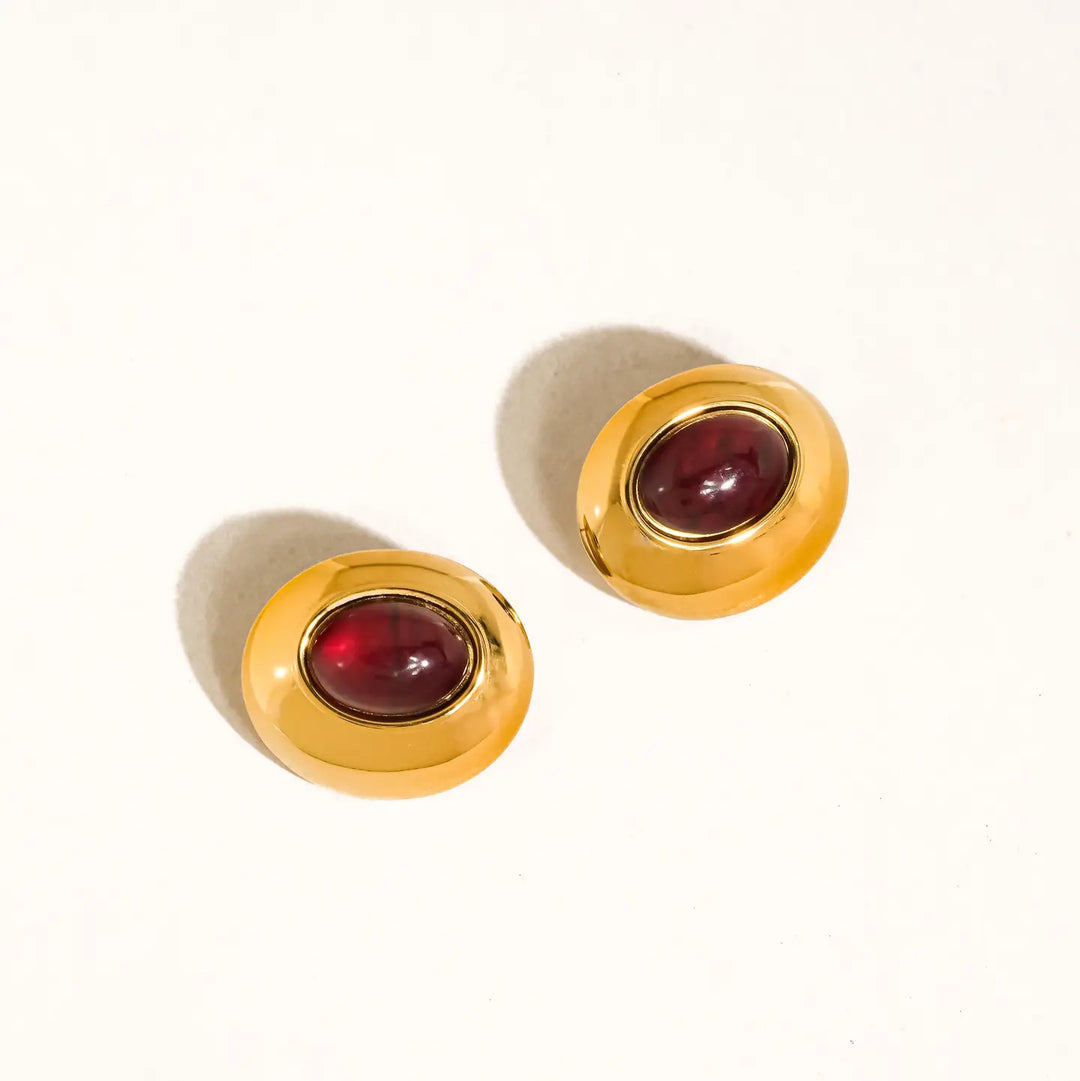 Pine Red Stone Stud Earrings