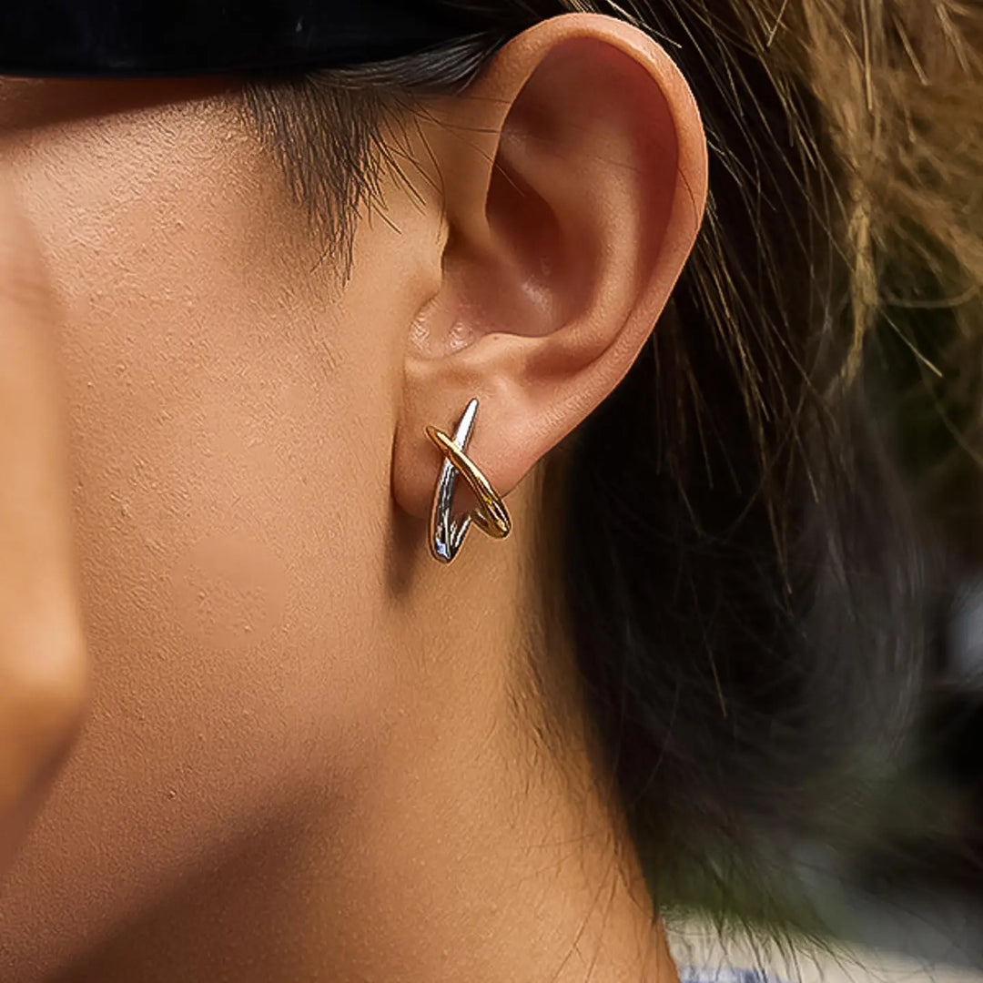 Staven Two Tone Crossover Earrings